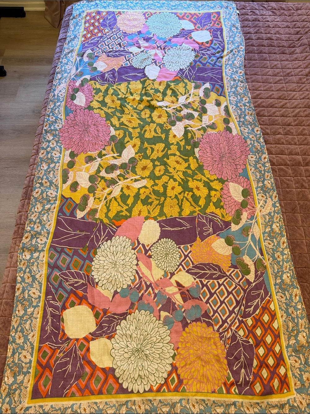 Source Unknown Floral Patchwork Scarf in Purple, Pink, Green, Yellow